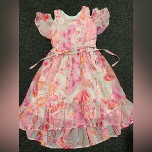 Girls Pink & White Floral Butterfly dress